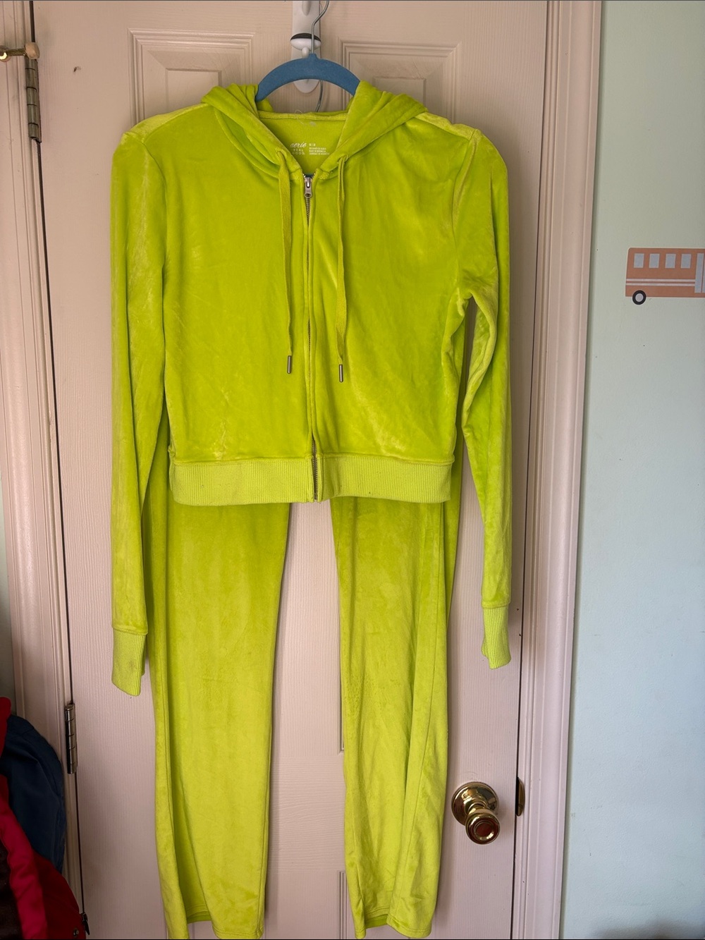 aerie Neon Lime Velour Hoodie and Joggers Set